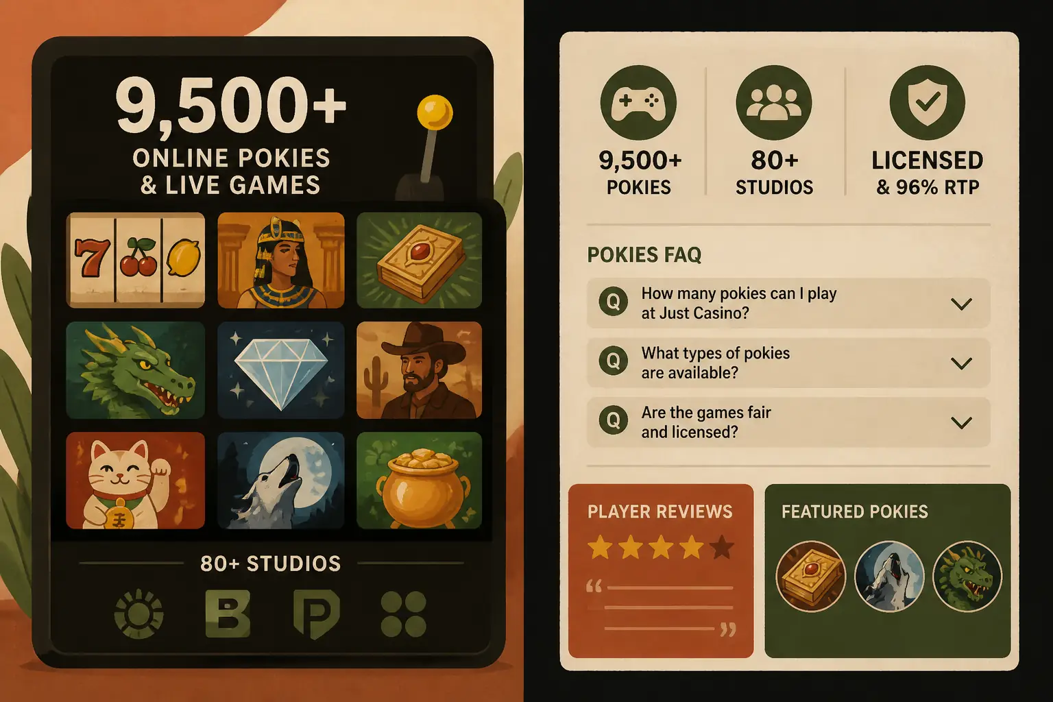Just Casino Pokies — 9,500+ Online Slots & Live Games visual guide for Just Casino